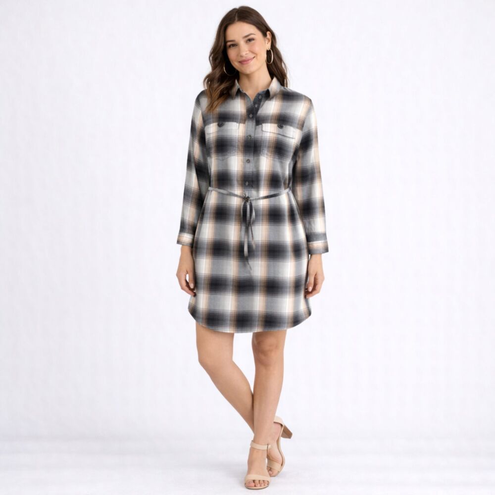 Patagonia Organic Cotton Featherstone Plaid Belted Shirt Dress 14